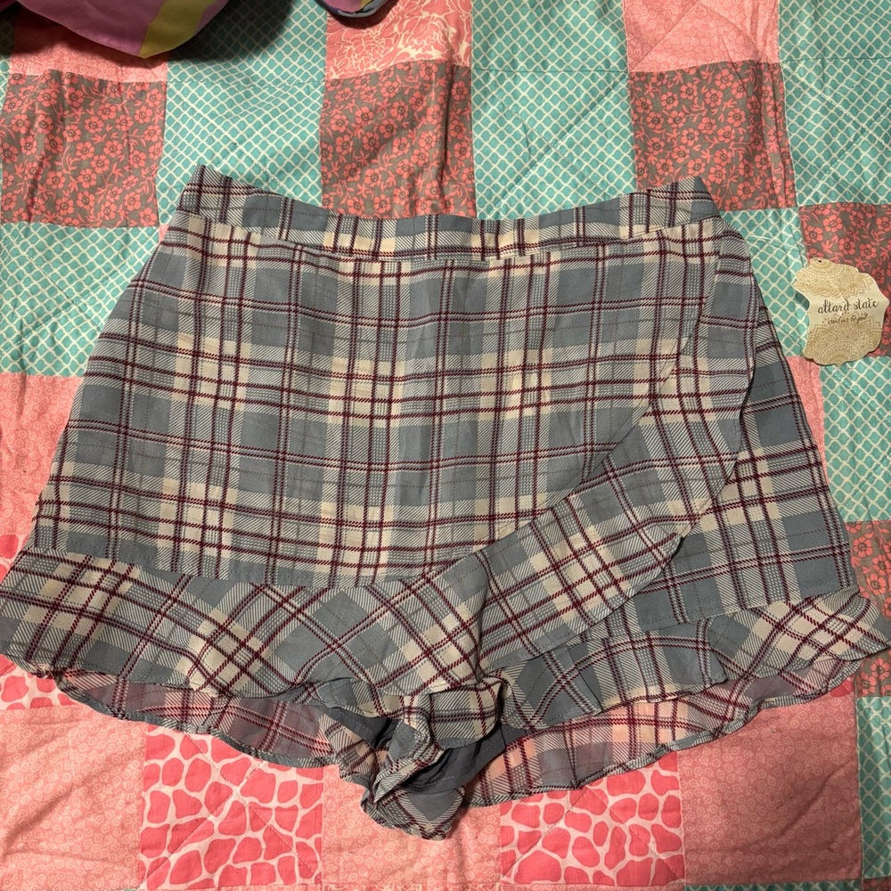 NWT Altar'd State Checkered Skort with Ruffle Hem Blue Red Cream L